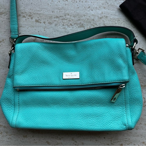 Kate Spade Teal Blue Green Fold Over Messenger Bag Crossbody Handbag w/ Dustbag - Picture 2 of 10